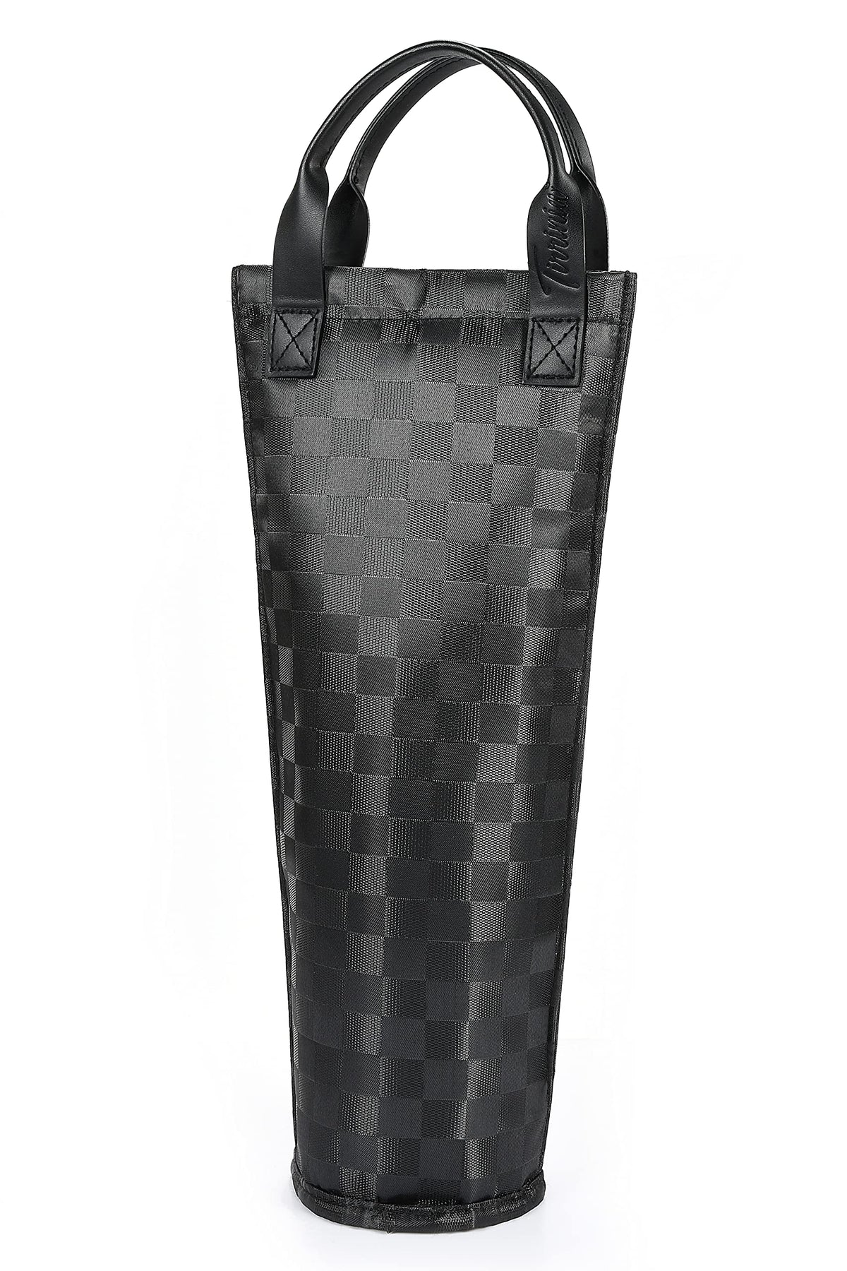 Tirrinia wine carrier tote with insulation keeps bottle cool during travel.