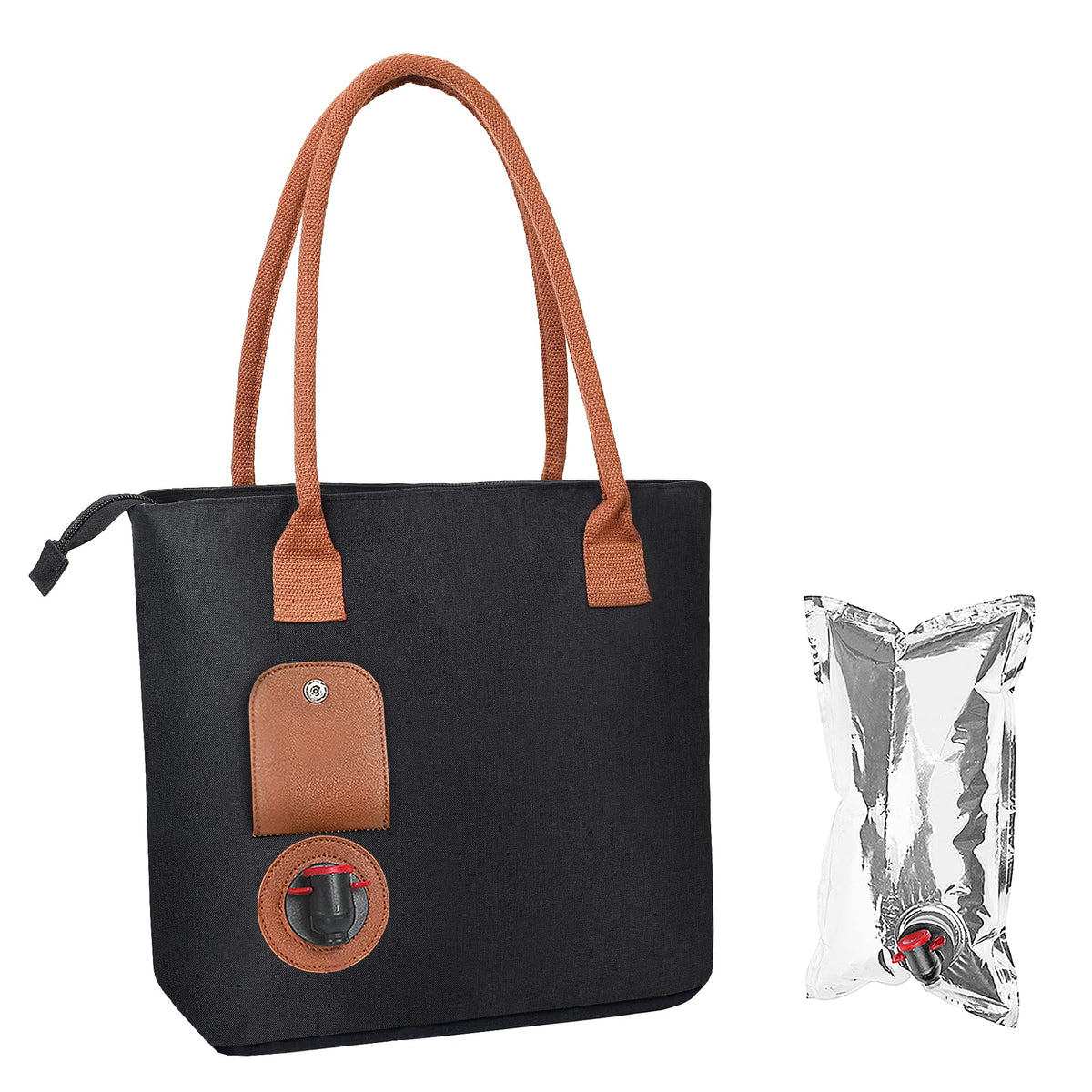 Tirrinia wine tote bag with hidden dispenser for convenient BYOB picnics.
