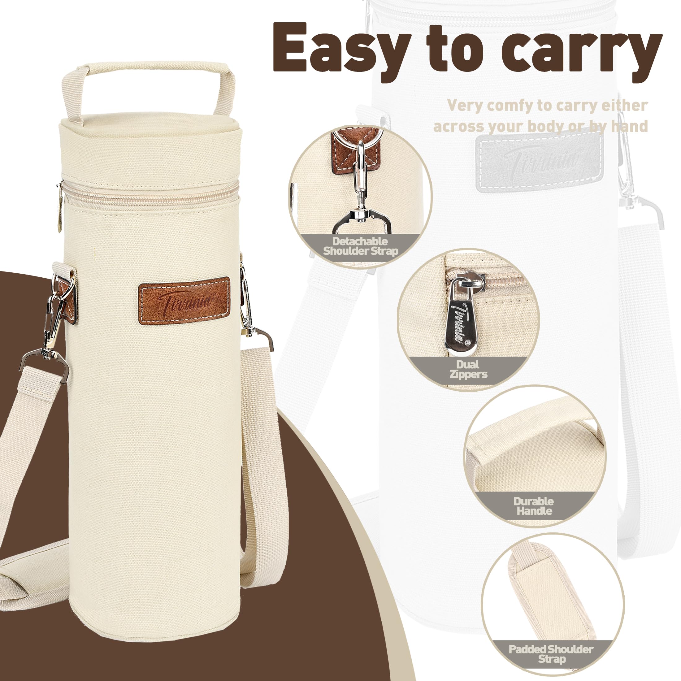 Tirrinia beige wine tote with shoulder strap ideal for BYOB dinners and picnics.