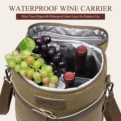 Tirrinia wine tote with padded interior protecting bottles on the go