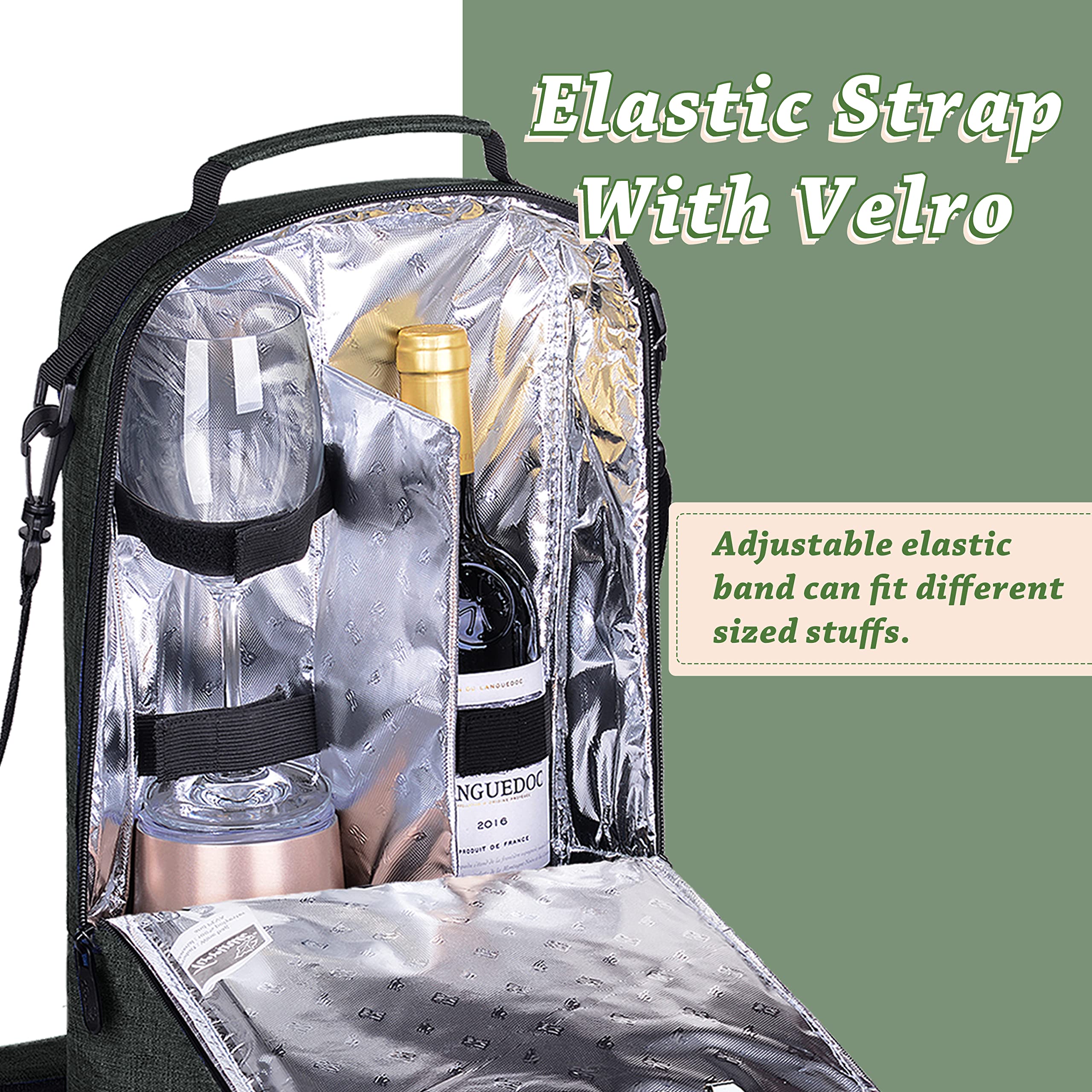 Tirrinia wine tote with adjustable strap makes transport easy for BYOB and picnics