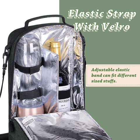 Tirrinia wine tote with adjustable strap makes transport easy for BYOB and picnics