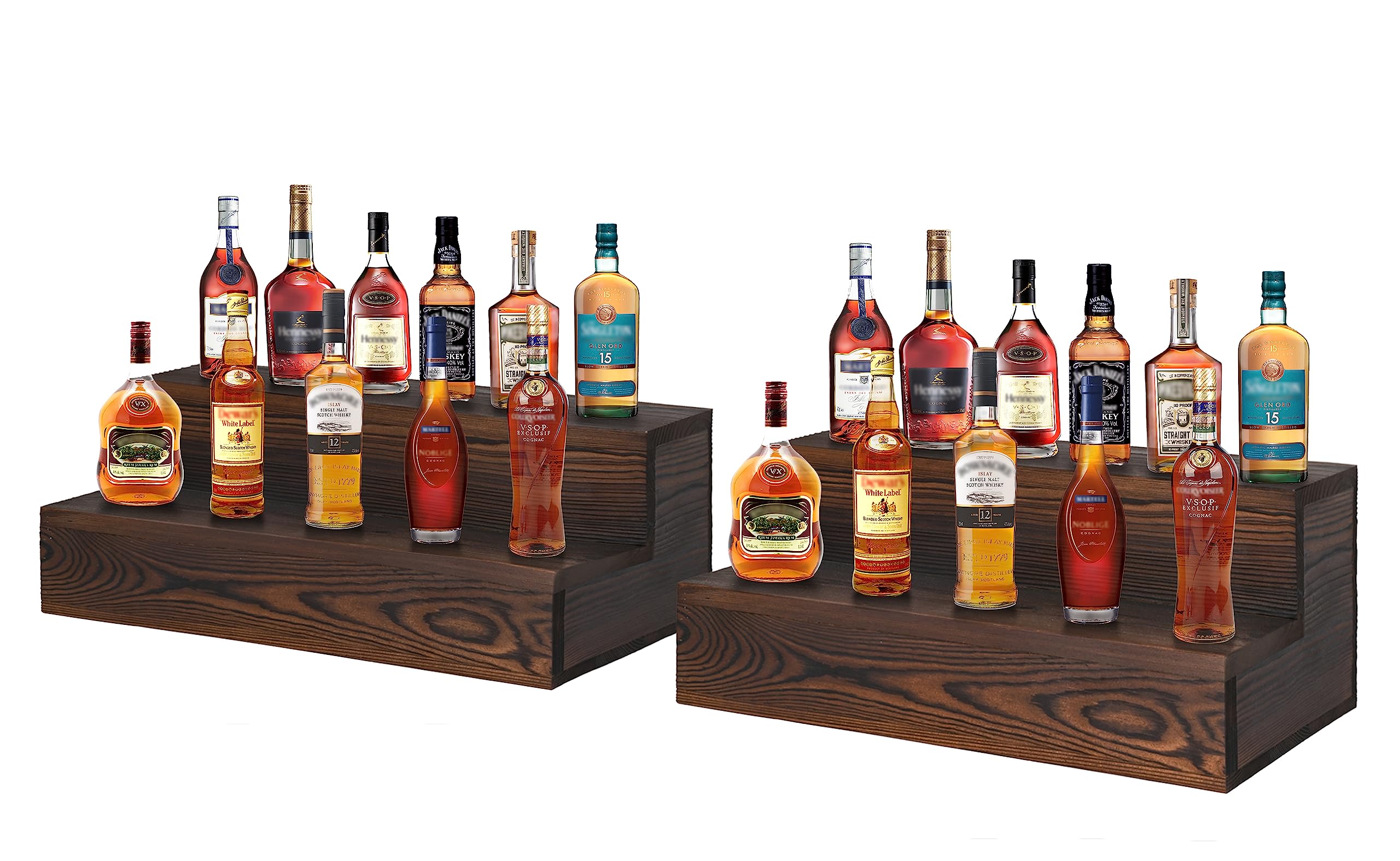 TIRYIUOU liquor display shelf 2-tier shown in a stylish home bar for organized bottle display.