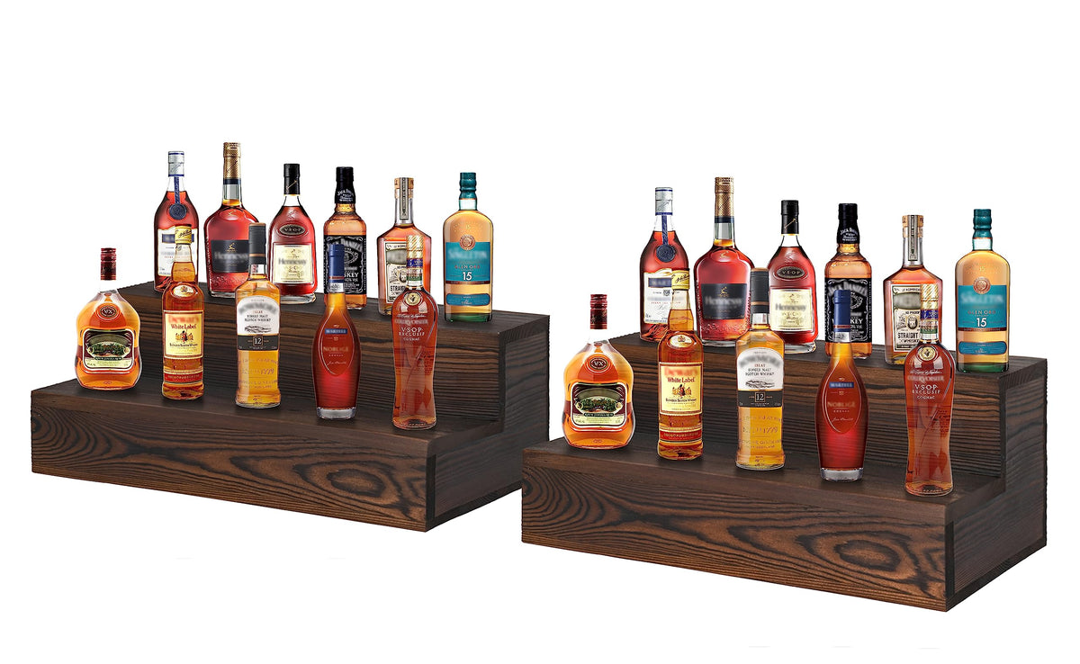 TIRYIUOU liquor display shelf 2-tier shown in a stylish home bar for organized bottle display.