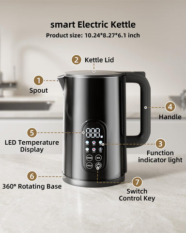Tisanio PrecisionTemp Kettle 1.7L capacity serves multiple cups.