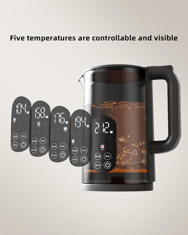 Tisanio PrecisionTemp Kettle 1200W rapid boil saves time in mornings.
