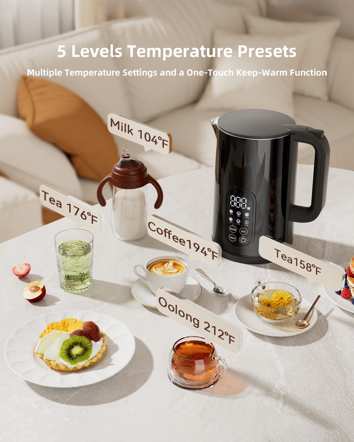 Tisanio PrecisionTemp Kettle interior shows 304 stainless steel for pure taste.