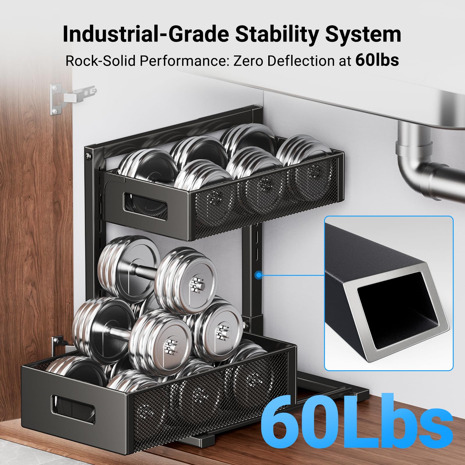 TISTAYA easy-install under sink organizer installs tool-free for quick setup.