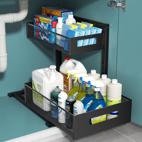 TISTAYA under-sink organizer with slide-out drawer offers easy access to stored items.