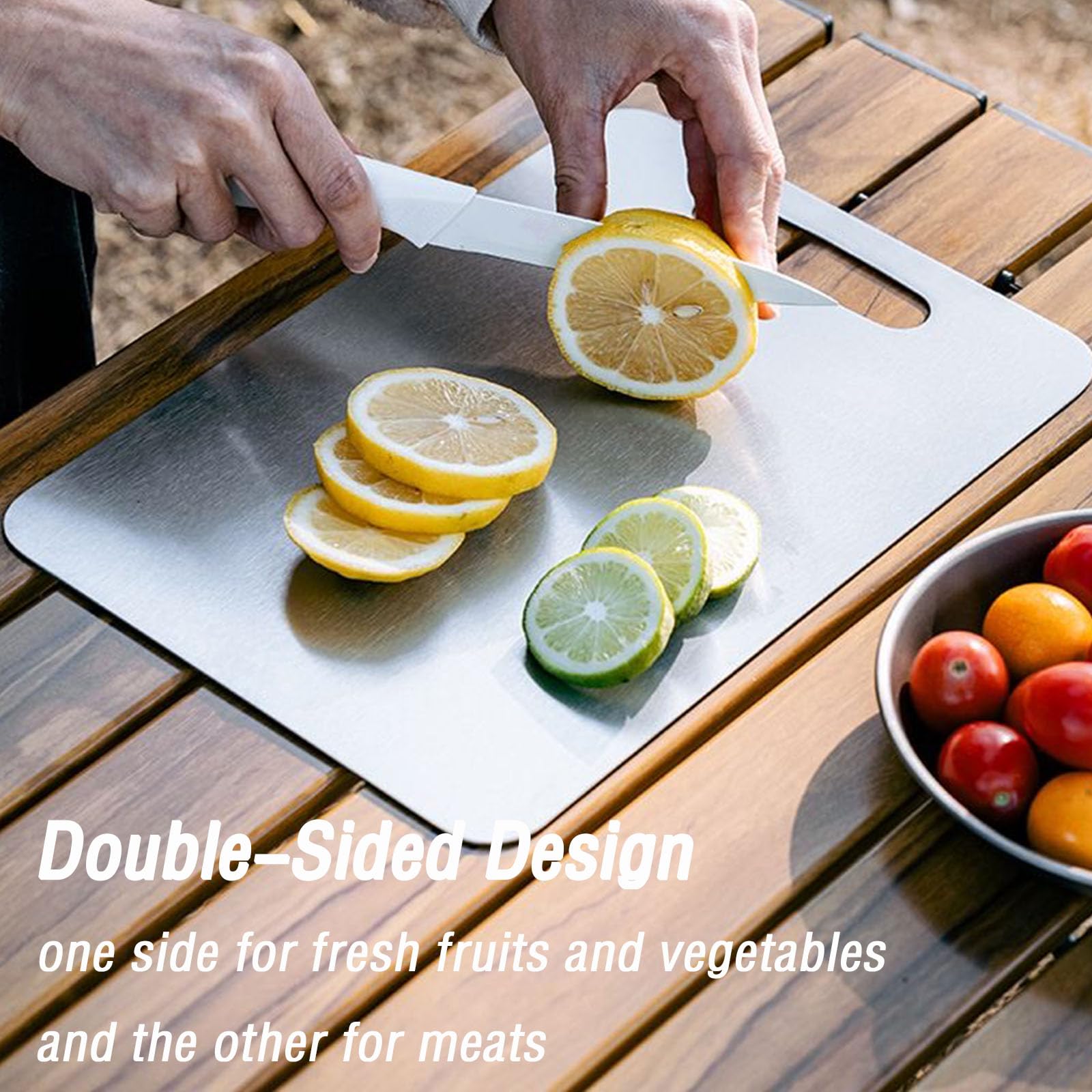 100% Pure Titanium cutting board set dual sided design for fruits and vegetables.