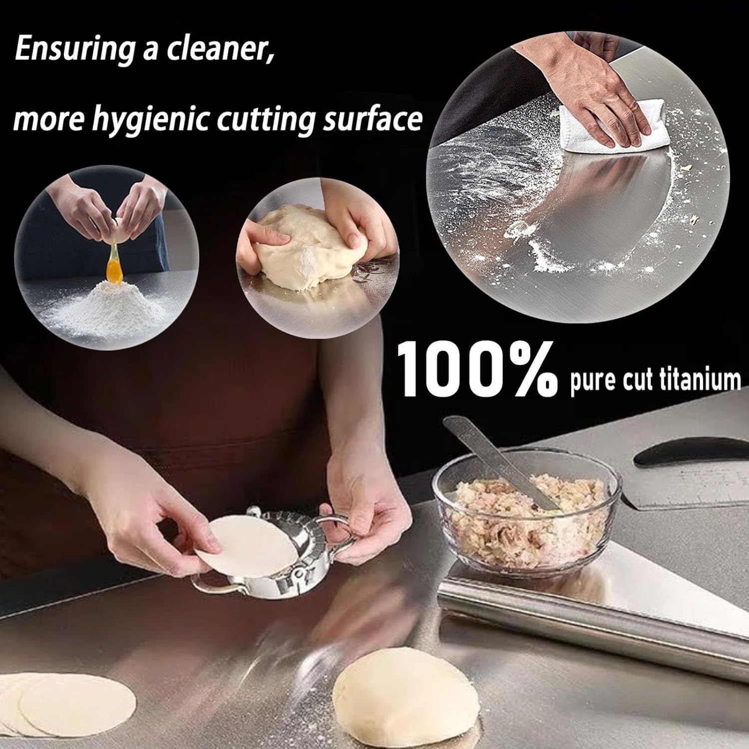 100% Pure Titanium cutting board set meat prep with knife-friendly surface.