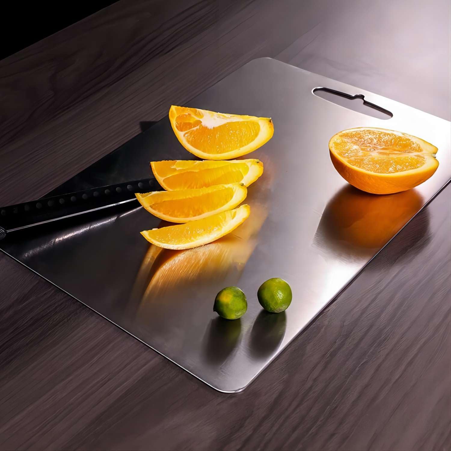 Titanium cutting board set with non-porous surface resists stains and odors