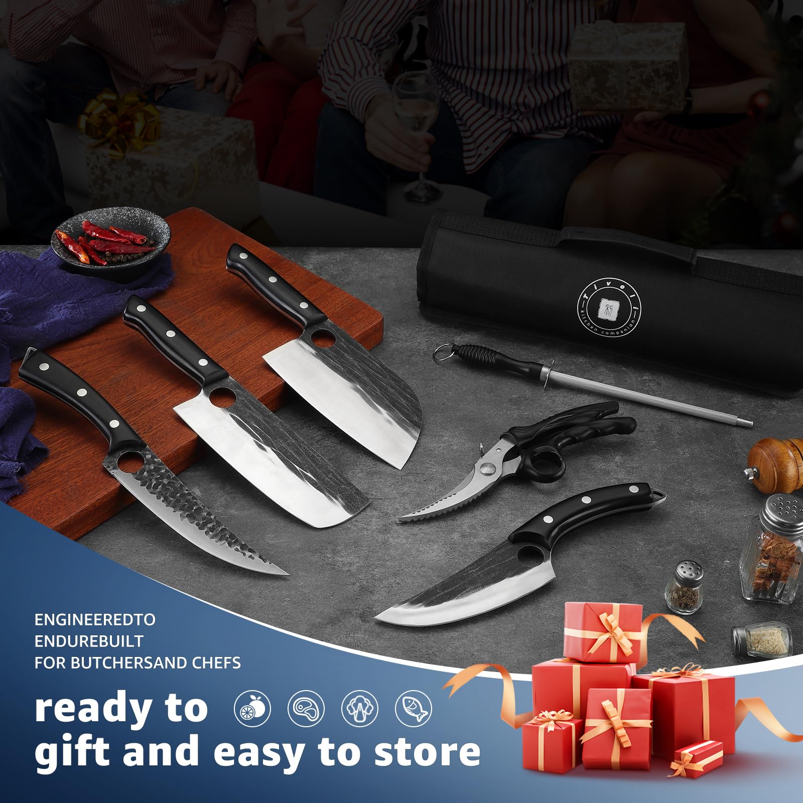 TIVOLI boning knife with ergonomic handle, precise deboning for meat prep.
