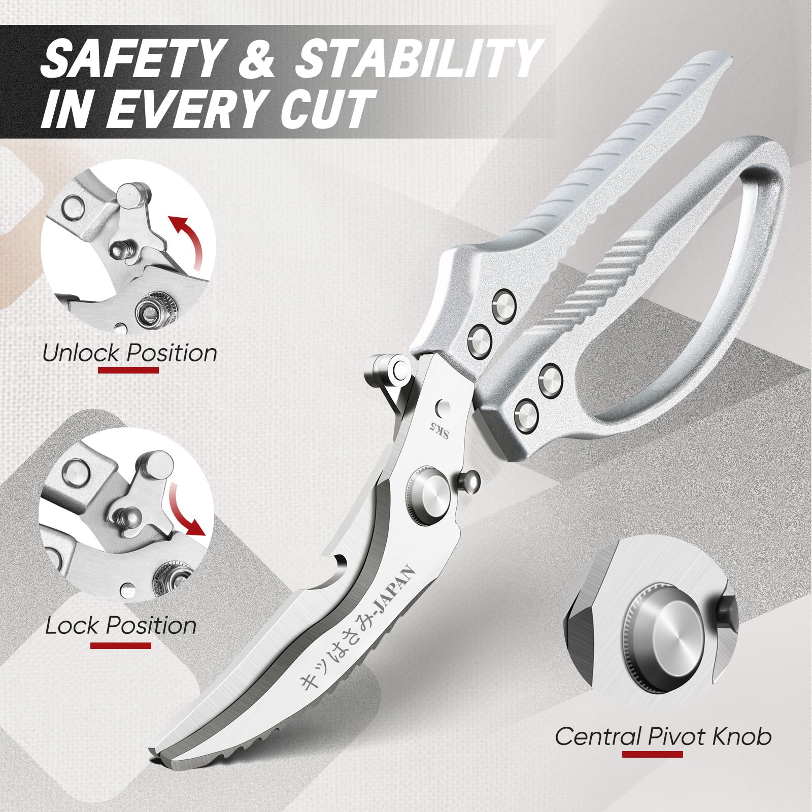 TIVOLI kitchen scissors set silver blade detail highlights durability and precision.