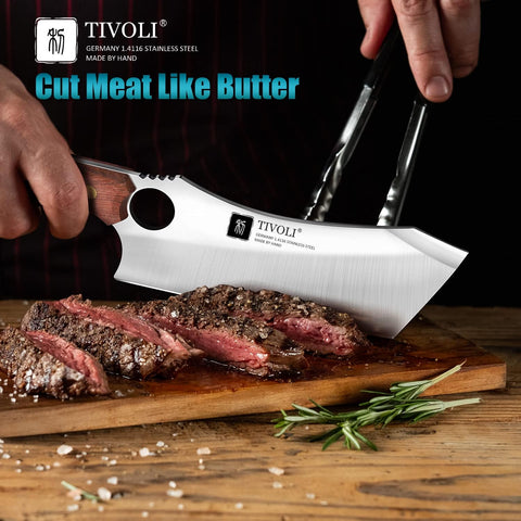 TIVOLI meat cleaver full tang and ergonomic handle for comfortable ambidextrous use