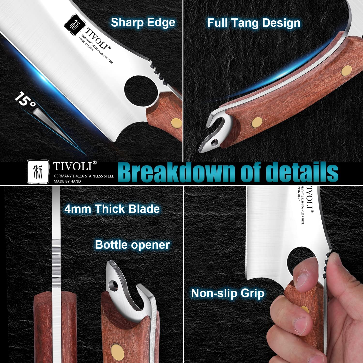 TIVOLI meat cleaver in kitchen for cutting meat, vegetables, and fruit