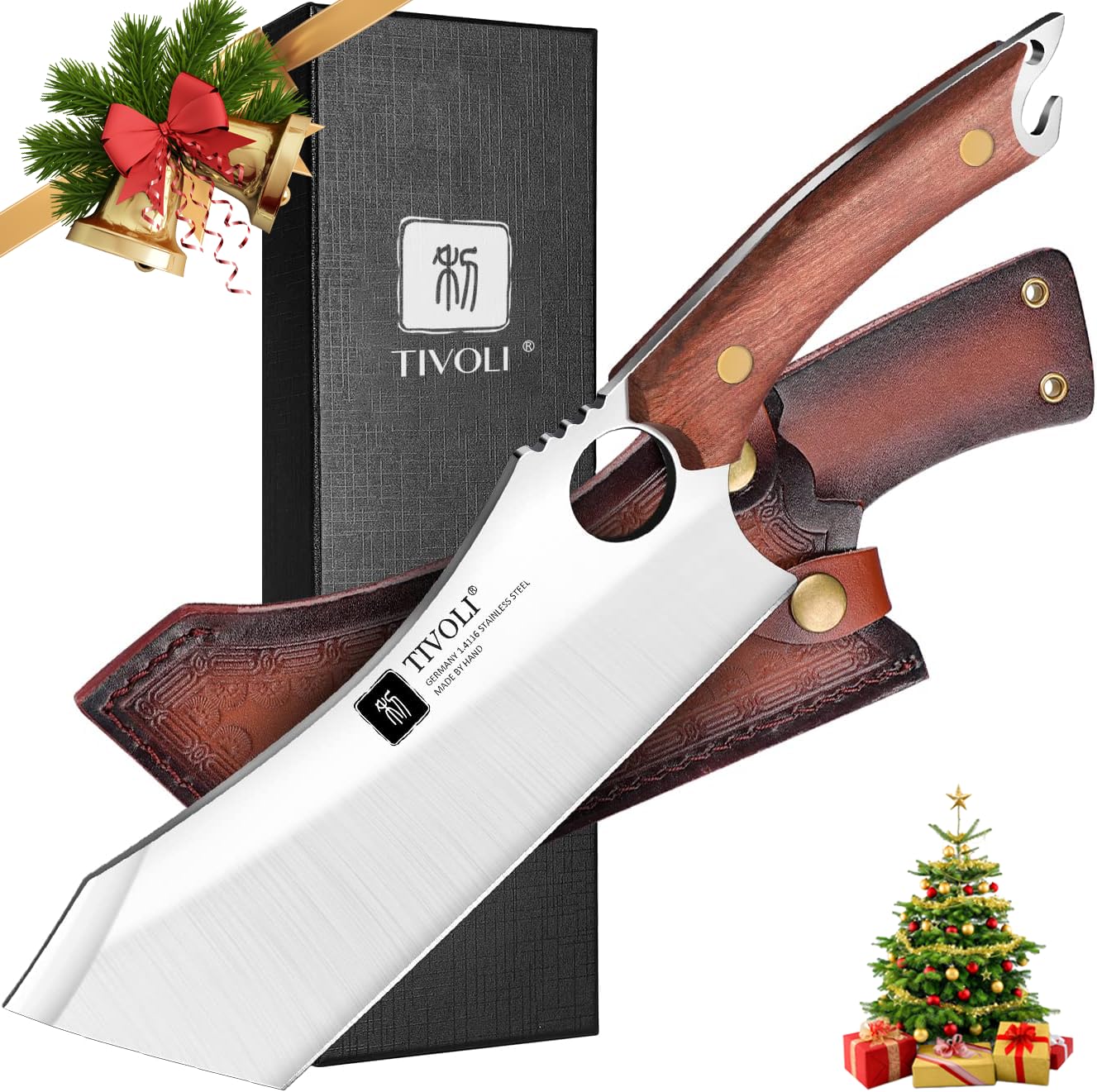 TIVOLI meat cleaver blade close-up showing edge sharpness and satin finish for precise cuts