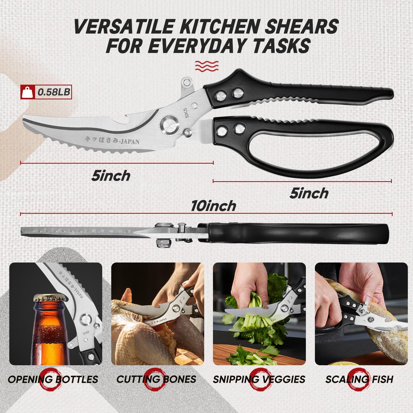 TIVOLI poultry shears black bottle opener feature for multitasking.
