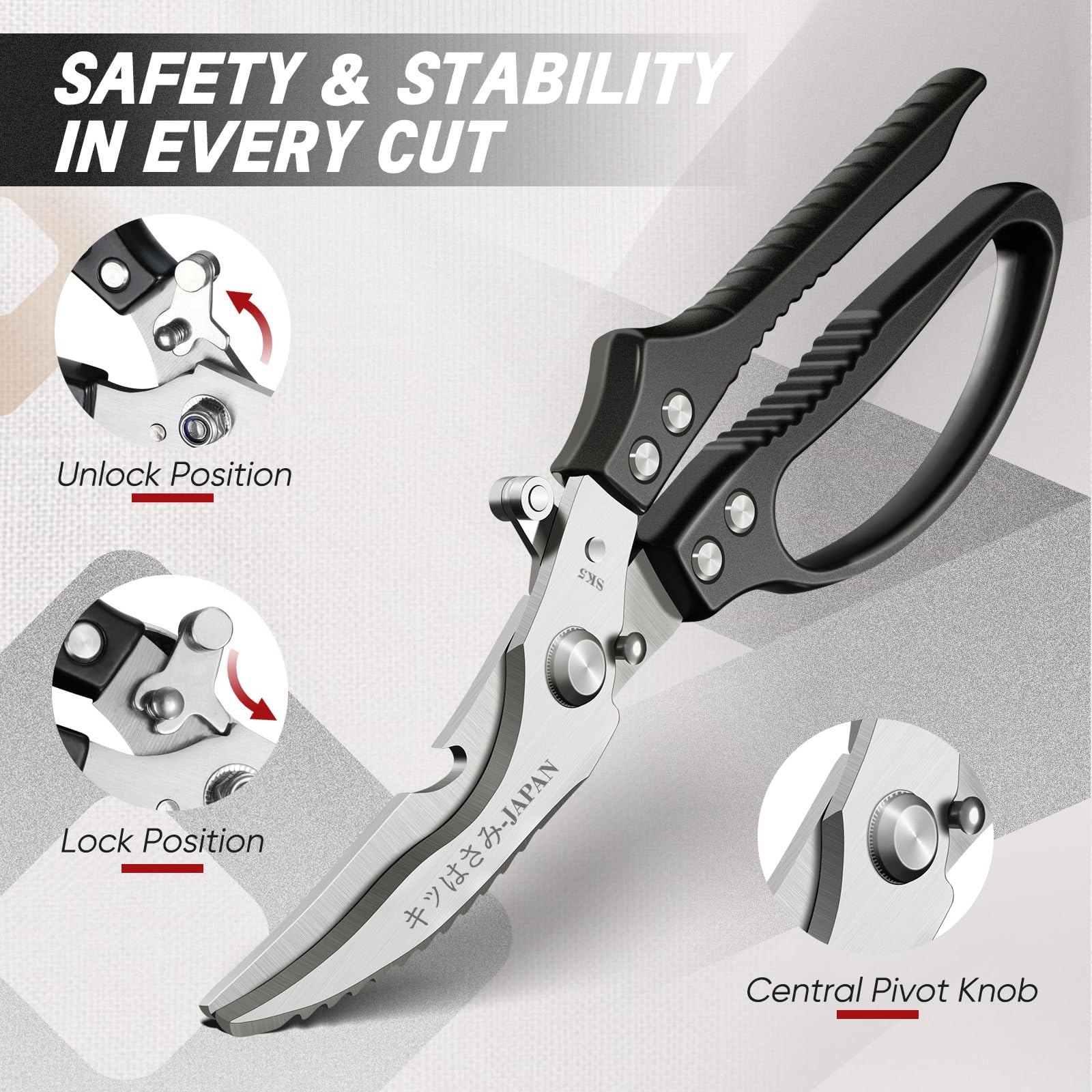 TIVOLI poultry shears in use cutting through chicken bone with ease.