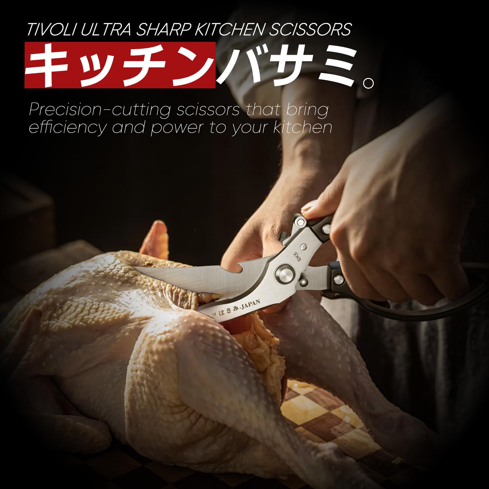 TIVOLI poultry shears black safety lock engaged for safe storage.