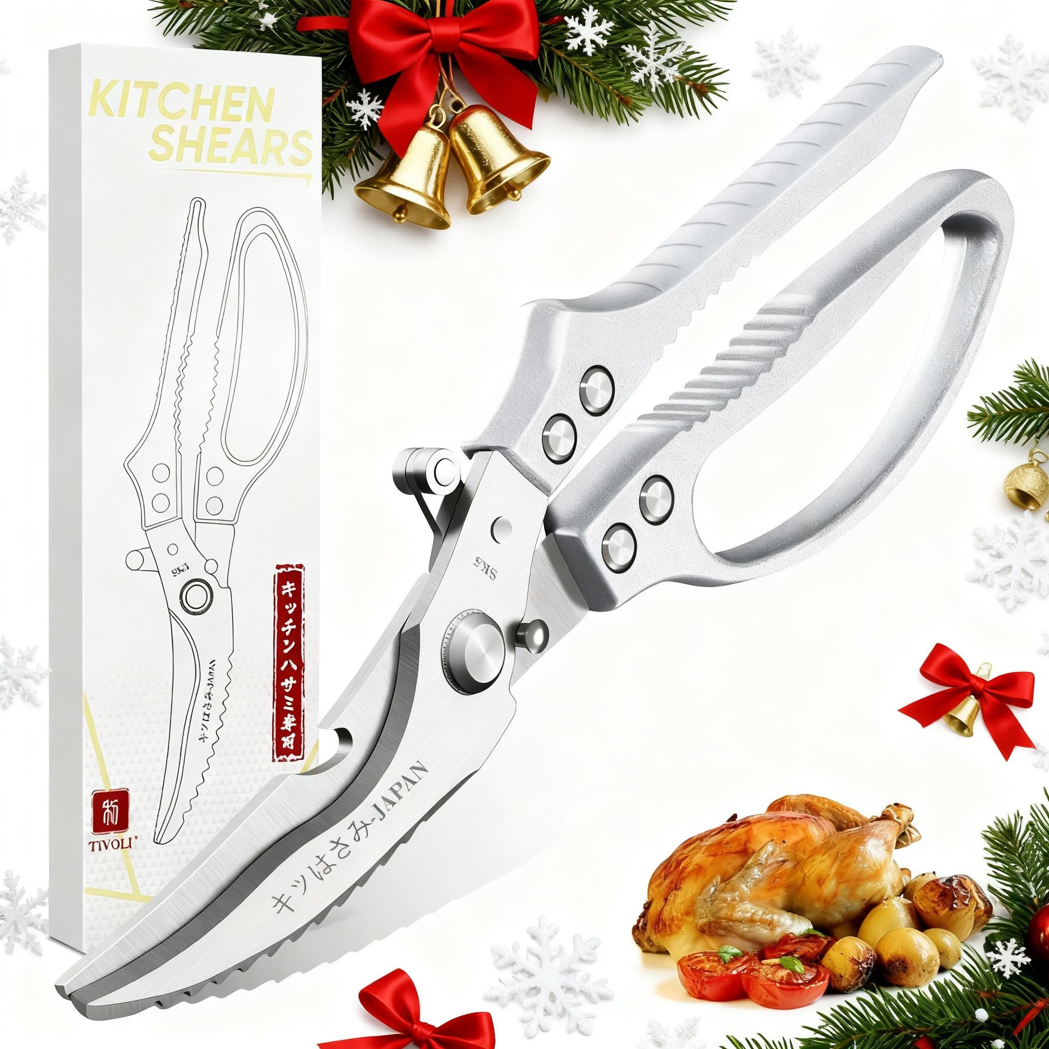 TIVOLI Poultry Shears blades close-up for clean, precise cuts.