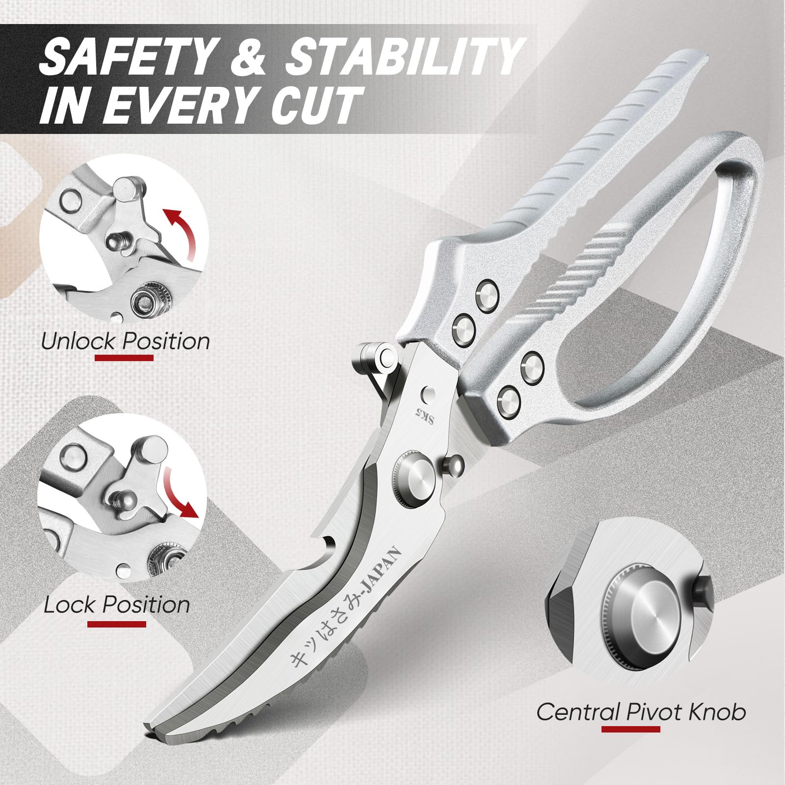 TIVOLI Poultry Shears built-in bottle opener for quick kitchen tasks.