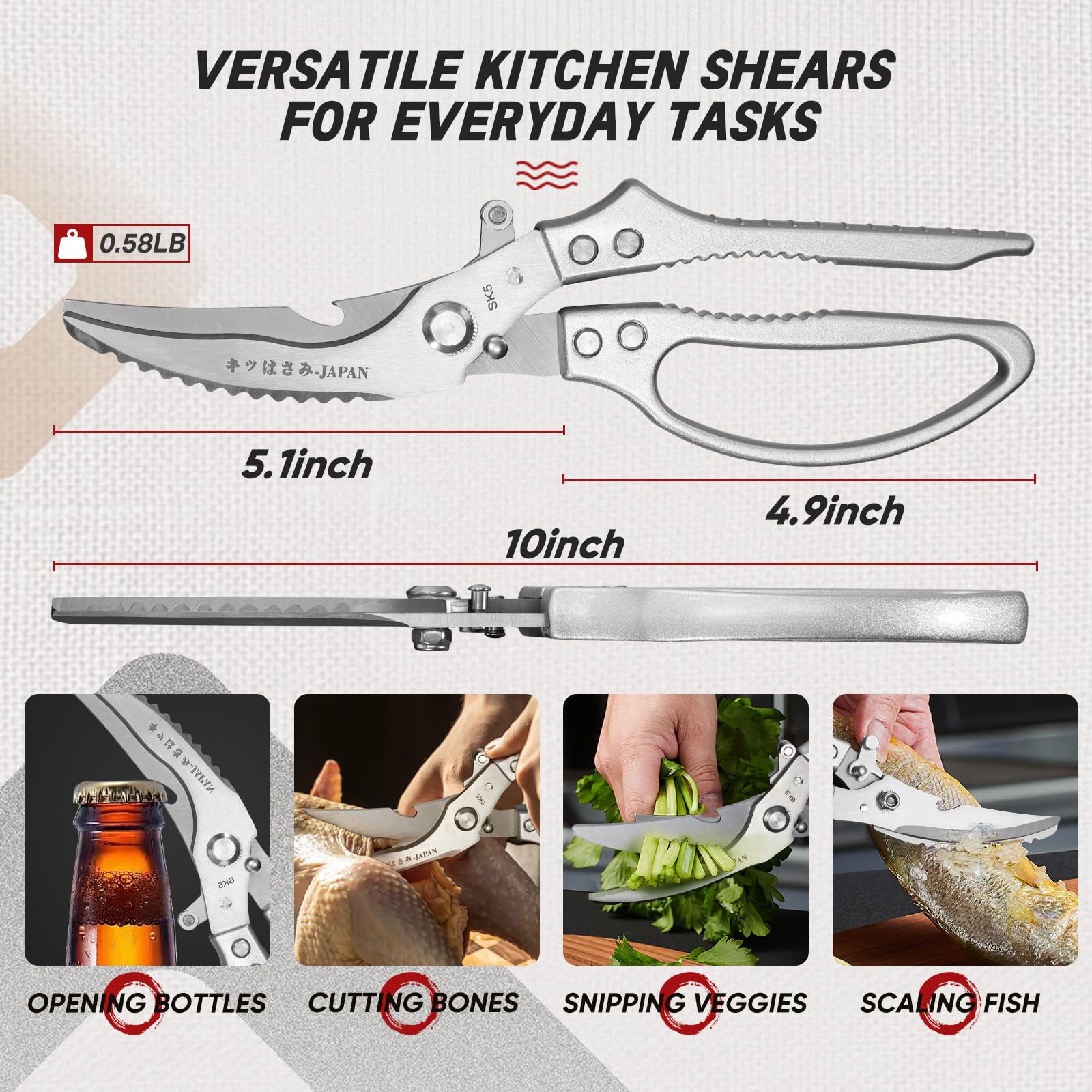 TIVOLI Poultry Shears fish scaler feature for cleaning seafood.
