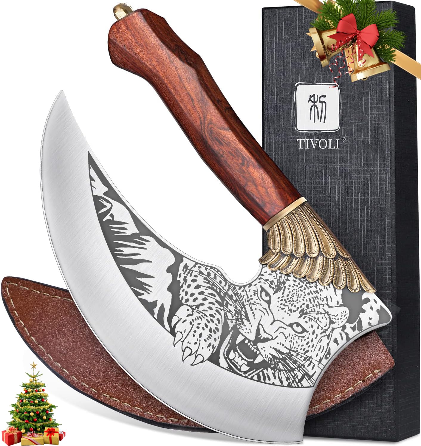 TIVOLI Ulu knife 9-inch blade close-up showing sharp edge for precise cutting.