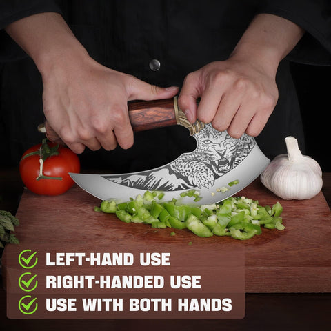 TIVOLI Ulu knife German steel blade detail demonstrates durability and edge retention.