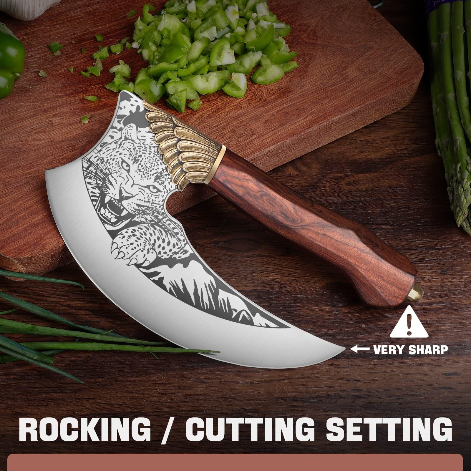 TIVOLI Ulu knife rocking action enables smooth slicing and chopping.