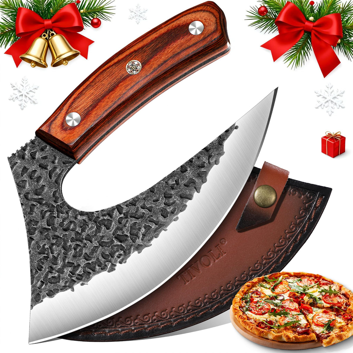 TIVOLI Ulu knife with rosewood handle offers secure grip for precise prep