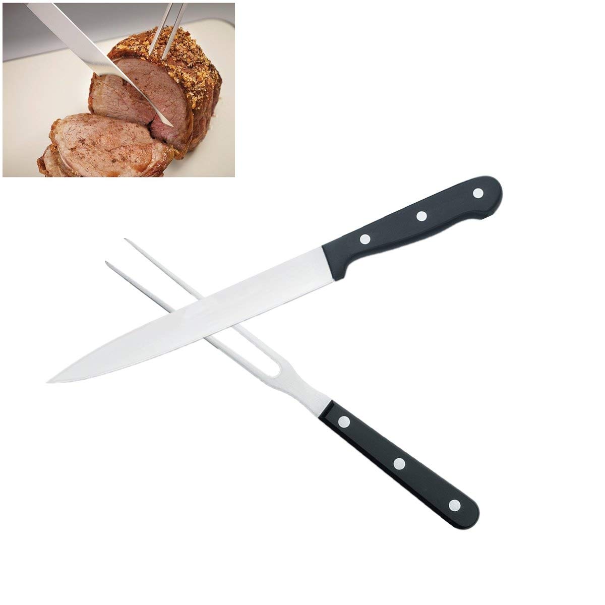 TIYOORTA 8-inch carving knife slices turkey with precision.