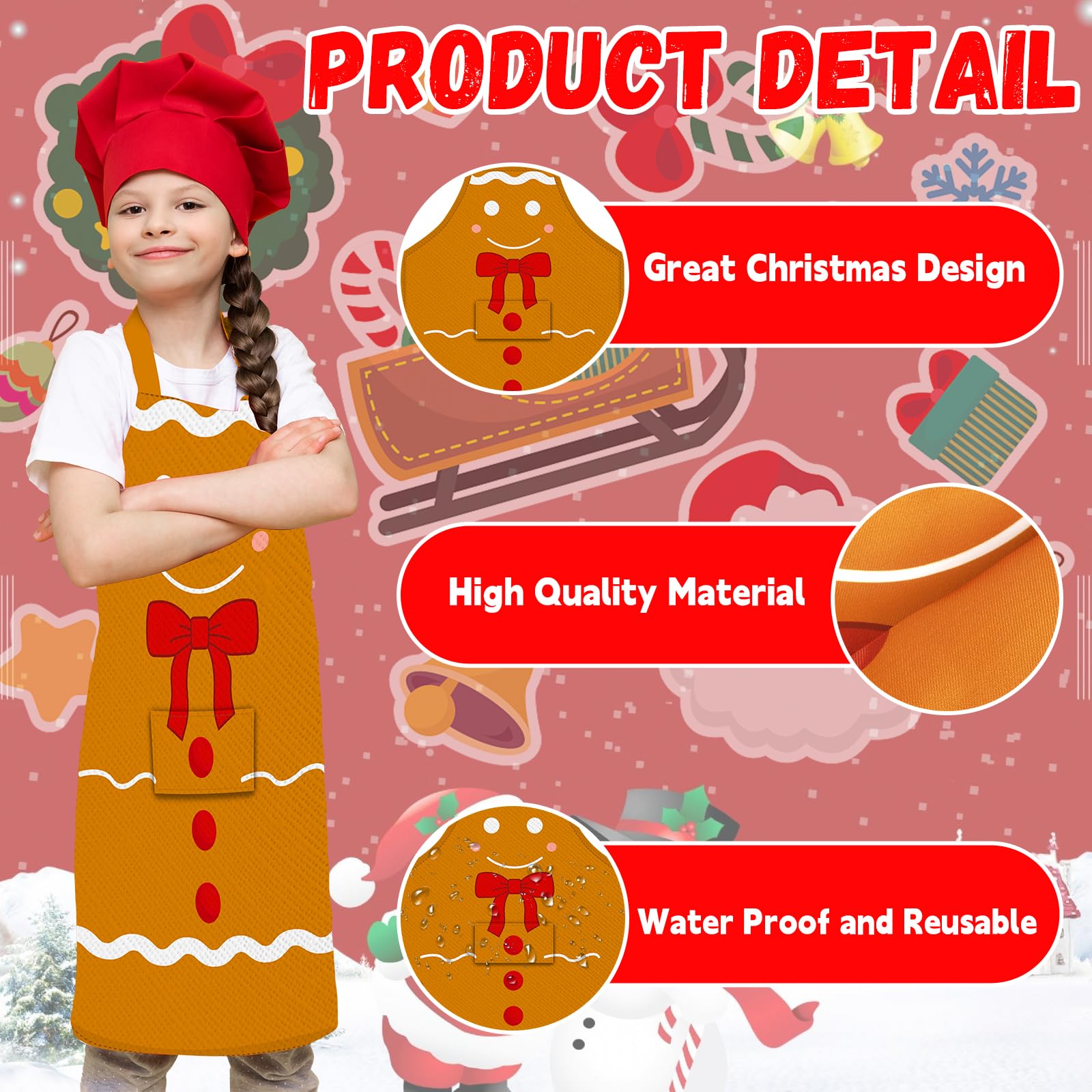 Tkifoda gingerbread print apron offers durable waterproof protection from spills.