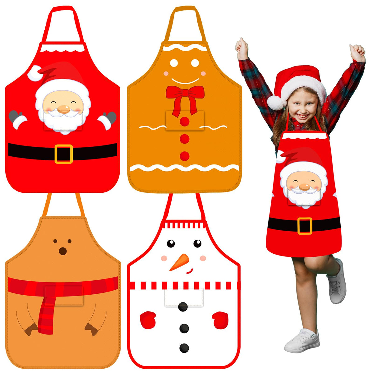 Tkifoda kids Christmas apron with pocket protects clothes during arts and crafts.