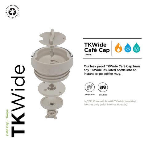 TKWide Café Cap swivel-loop handle for easy one-handed transport.