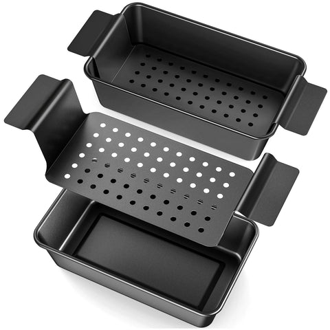 TLAZZ meatloaf pan with drain tray for even baking and fat drainage.
