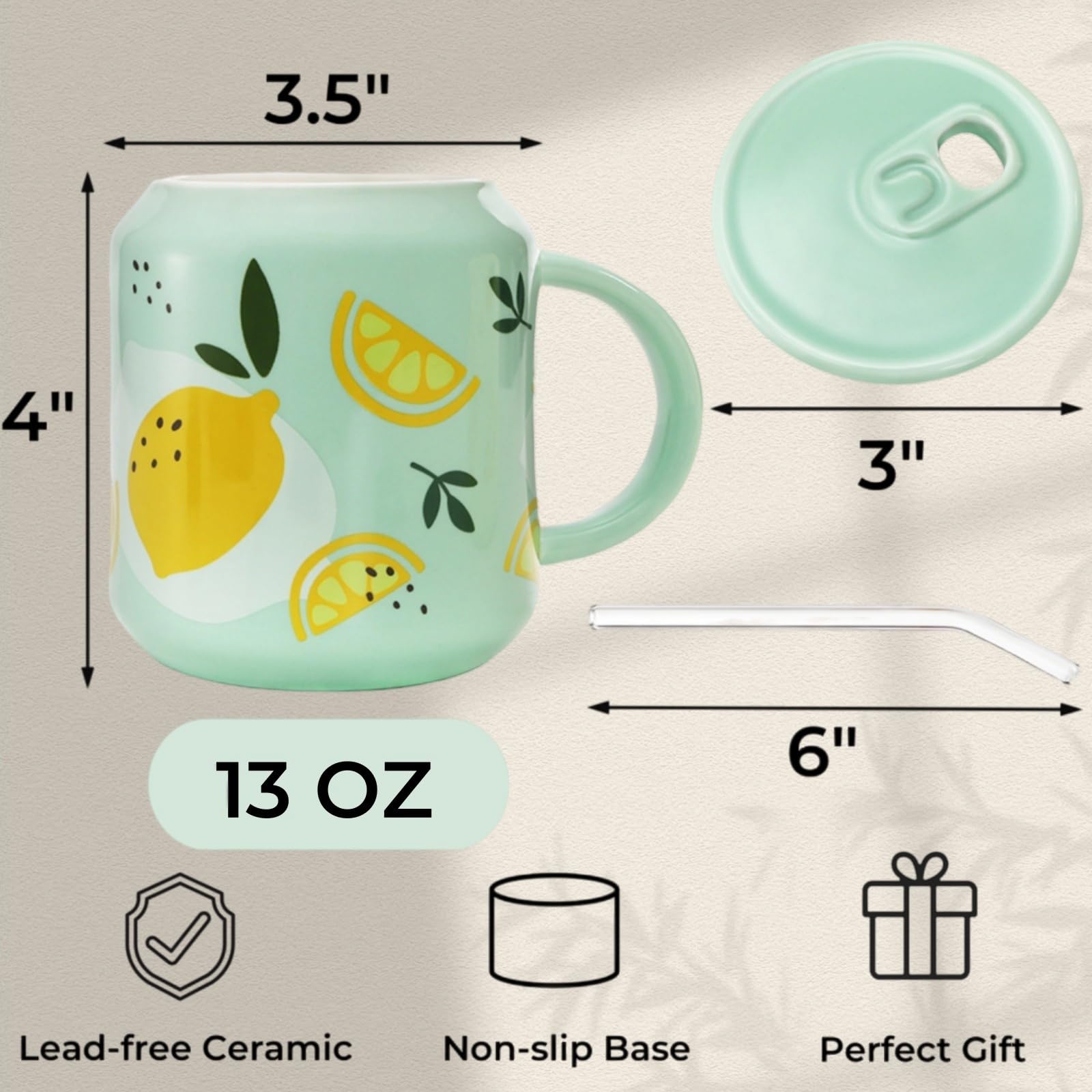 Tlence fruit-pattern ceramic mug with handle for easy grip