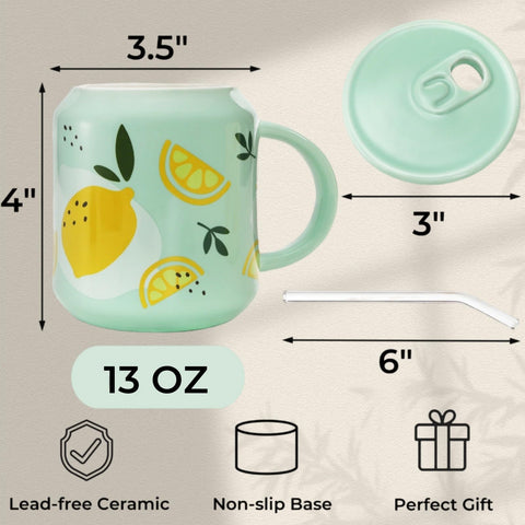 Tlence fruit-pattern ceramic mug with handle for easy grip