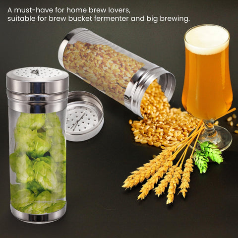 Tlence hop strainer with nylon bristles assists cleaning after brewing.