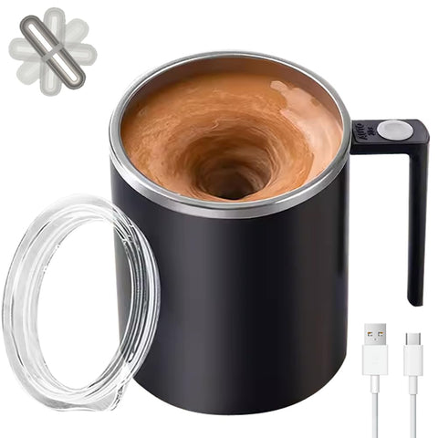 TLINNA self-stirring mug Daik Black front view for hot or cold drinks