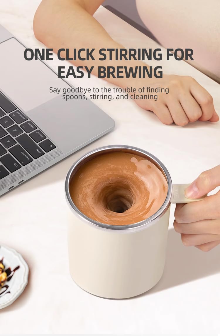 TLINNA self-stirring mug in-use with coffee in motion