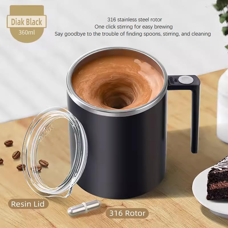 TLINNA self-stirring mug side view shows portable design for home or office