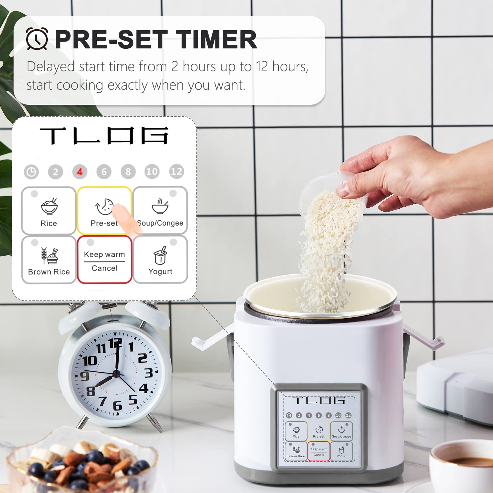 TLOG Mini Rice Cooker 2.5-cup uncooked capacity for single servings
