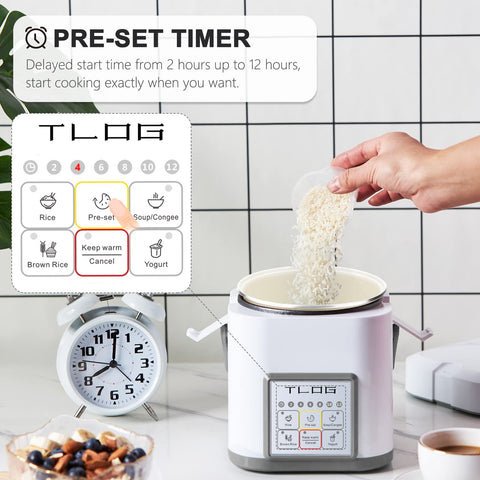 TLOG Mini Rice Cooker 2.5-cup uncooked capacity for single servings