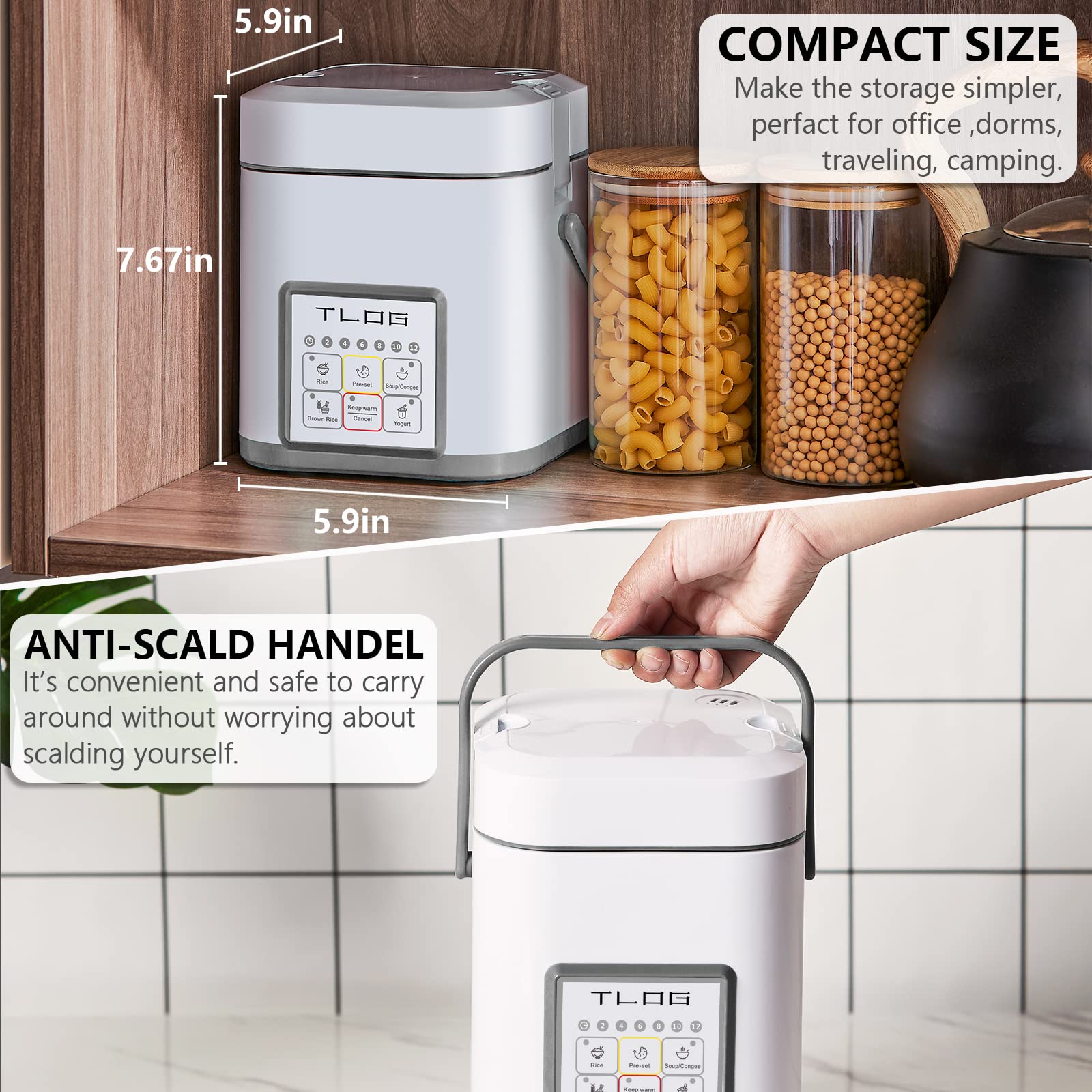 TLOG Mini Rice Cooker ceramic non-stick inner pot for easy, non-toxic cooking