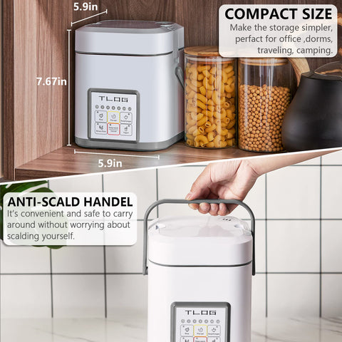 TLOG Mini Rice Cooker ceramic non-stick inner pot for easy, non-toxic cooking