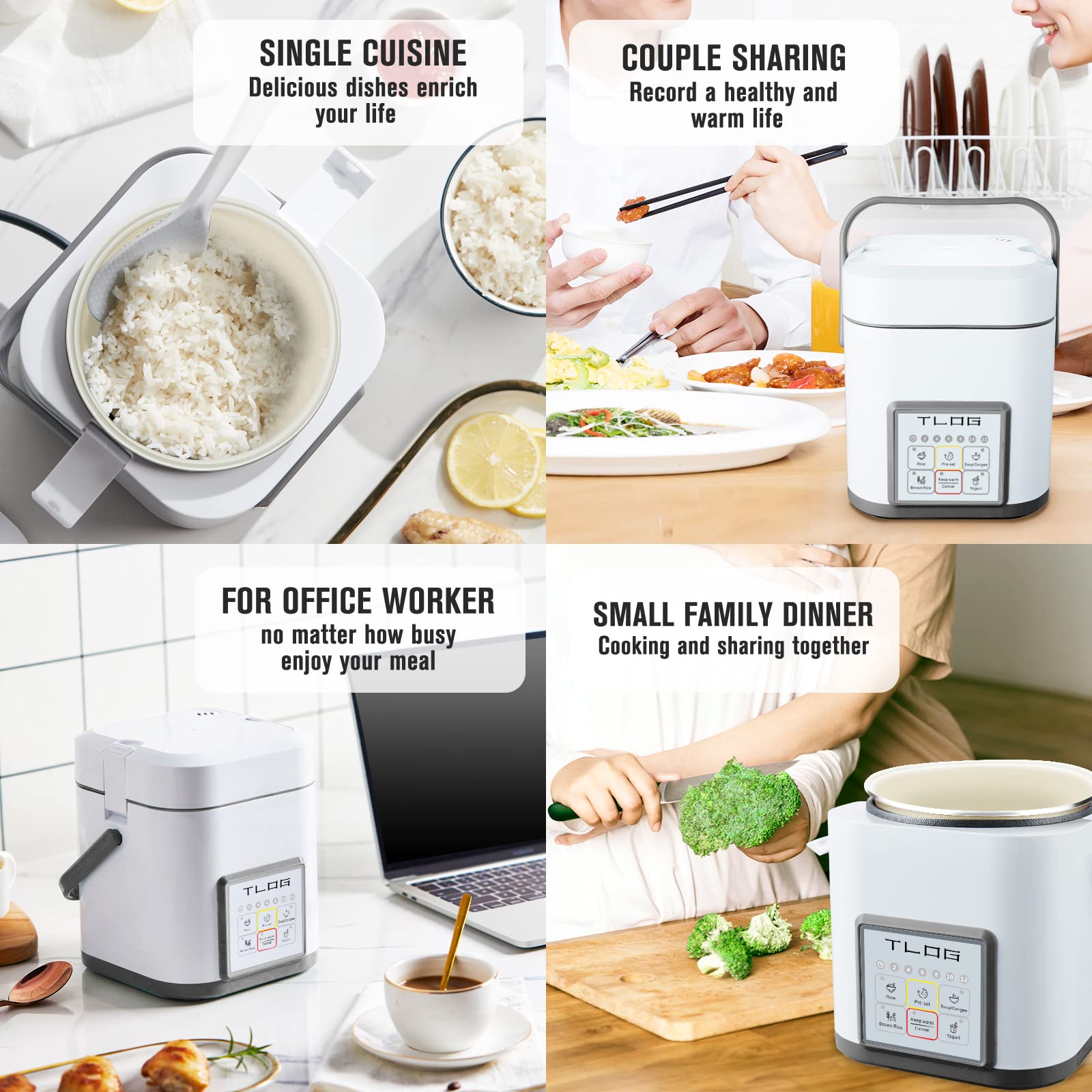 TLOG Mini Rice Cooker complete package with cord, spoon, and 1-year warranty