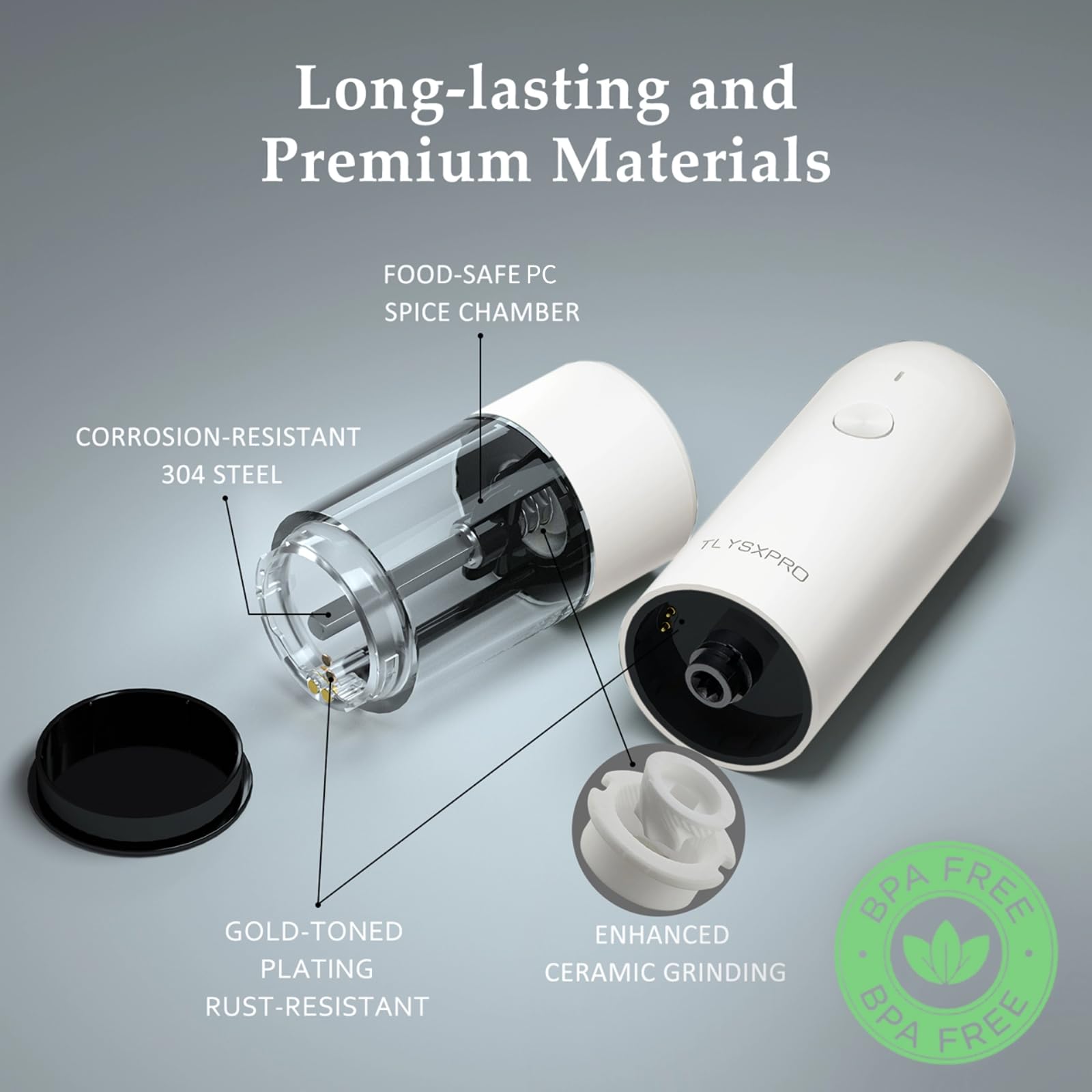 LED-light feature visible on the bottom for precise grinding in low light.