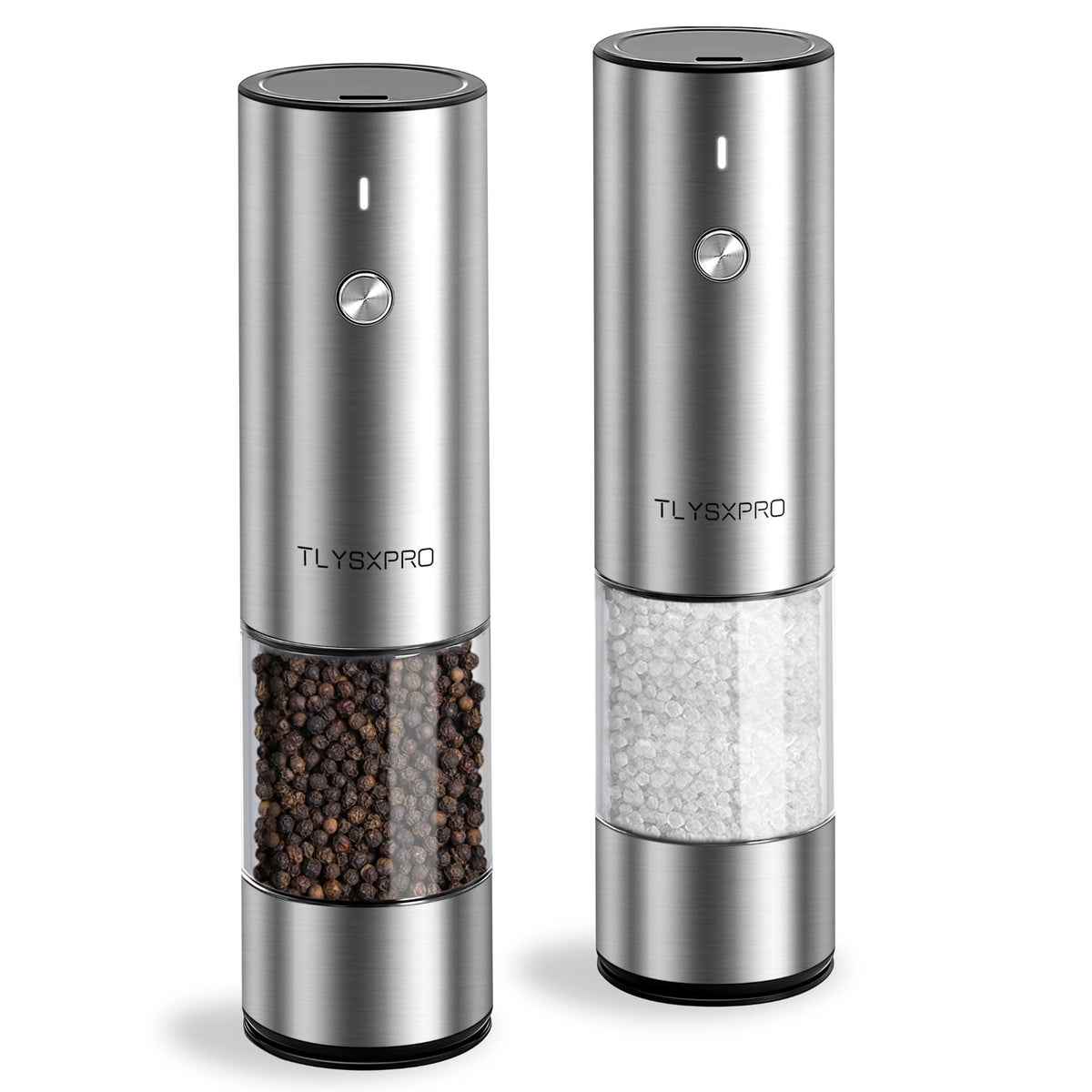 TLYSXPRO electric salt and pepper grinder set front view for stylish, easy seasoning.