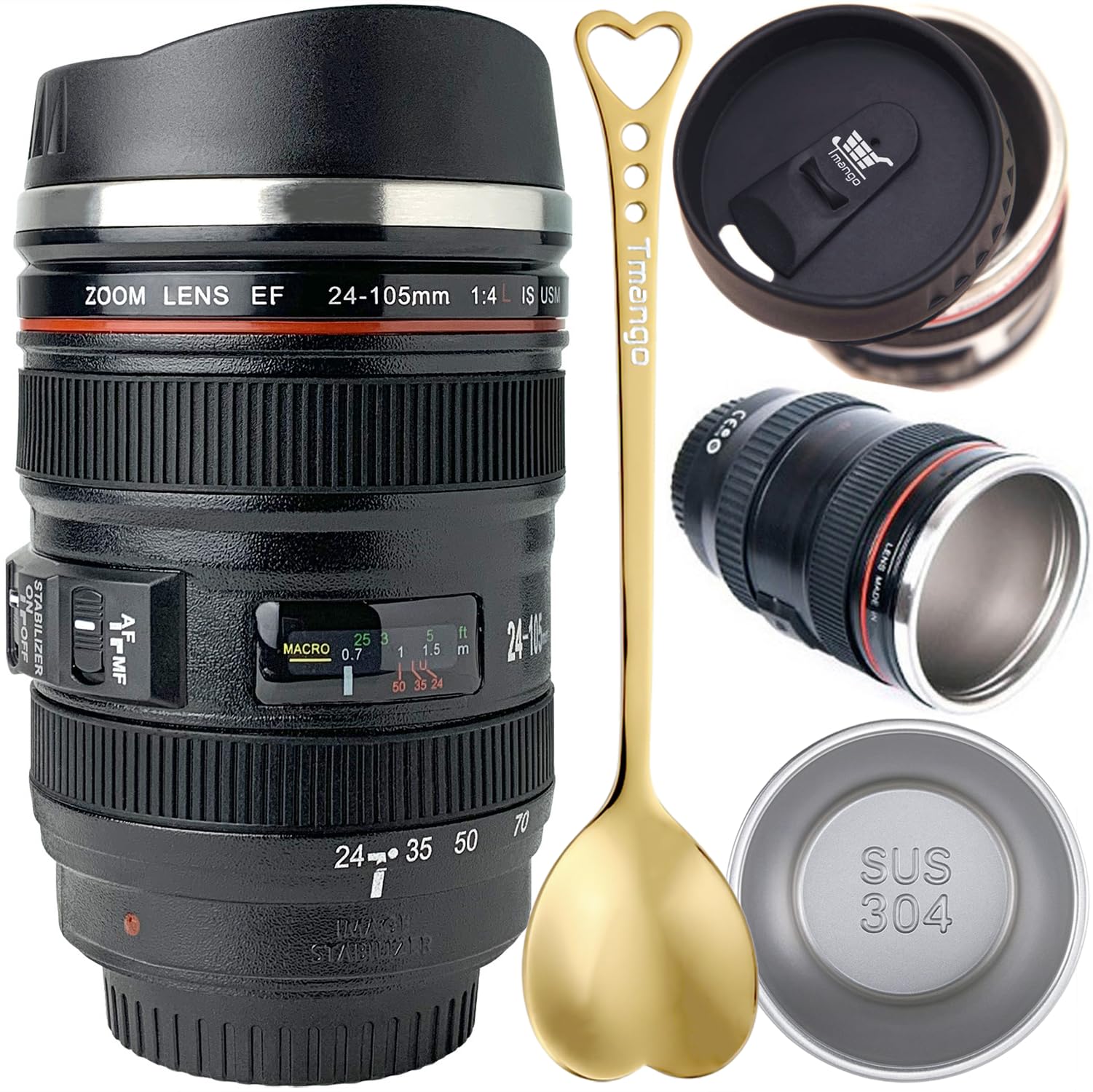 Tmango camera lens coffee mug with slider lid ideal for stylish desk coffee and conversations